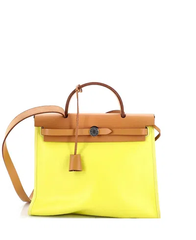Pre-owned Pre-owned Hermes  Hermes 31 Herbag Zip Berline Vache Canvas And Leather In Yellow/ Brown/ Yellow