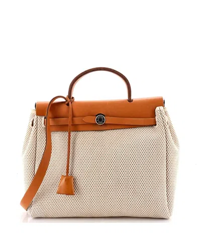 Pre-owned Pre-owned Hermes  Hermes 31 Herbag Zip Criss Viking Toile And Leather In Neutral