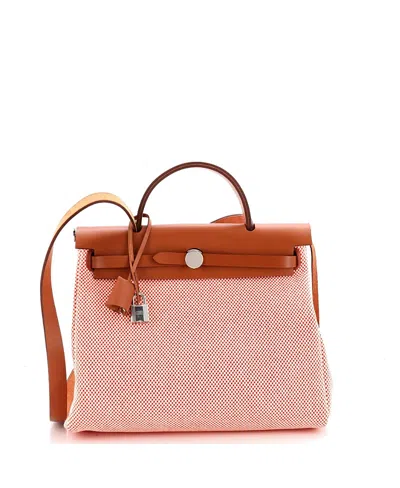 Pre-owned Pre-owned Hermes  Hermes 31 Herbag Zip Criss Viking Toile And Leather In Orange
