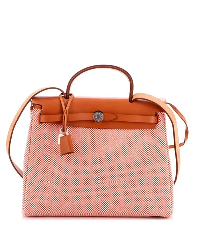 Pre-owned Pre-owned Hermes  Hermes 31 Herbag Zip Criss Viking Toile And Leather In Orange/ Brown/ Orange