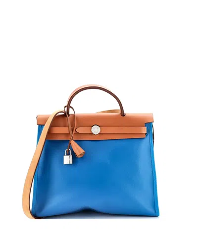 Pre-owned Pre-owned Hermes  Hermes 31 Herbag Zip Leather And Toile In Blue