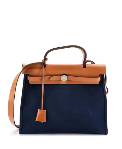 Pre-owned Pre-owned Hermes  Hermes 31 Herbag Zip Leather And Toile In Blue