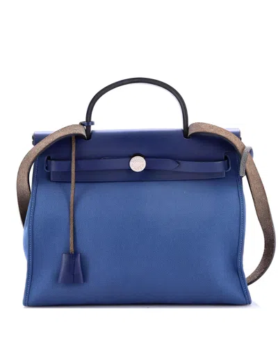 Pre-owned Pre-owned Hermes  Hermes 31 Herbag Zip Leather And Toile In Blue