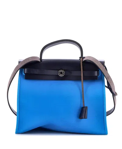 Pre-owned Pre-owned Hermes  Hermes 31 Herbag Zip Leather And Toile In Blue