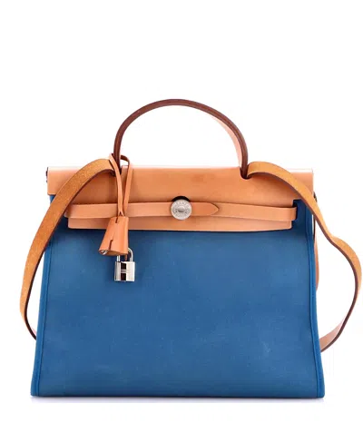Pre-owned Pre-owned Hermes  Hermes 31 Herbag Zip Leather And Toile In Blue
