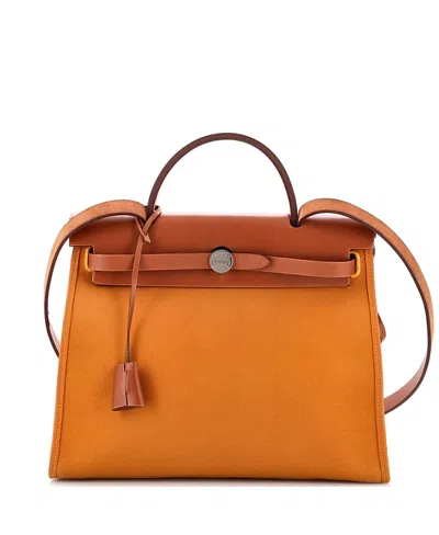 Pre-owned Pre-owned Hermes  Hermes 31 Herbag Zip Leather And Toile In Brown