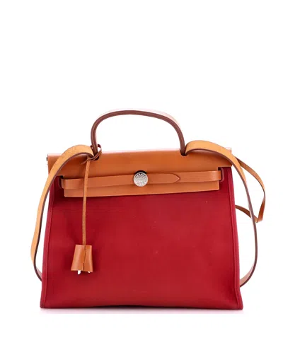 Pre-owned Pre-owned Hermes  Hermes 31 Herbag Zip Leather And Toile In Burgundy