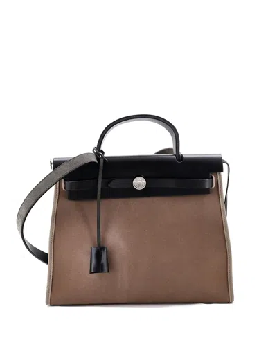 Pre-owned Pre-owned Hermes  Hermes 31 Herbag Zip Leather And Toile In Gray