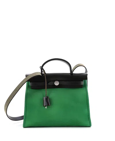 Pre-owned Pre-owned Hermes  Hermes 31 Herbag Zip Leather And Toile In Green