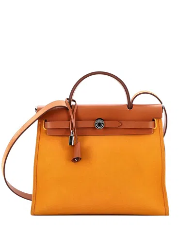 Pre-owned Pre-owned Hermes  Hermes 31 Herbag Zip Leather And Toile In Orange