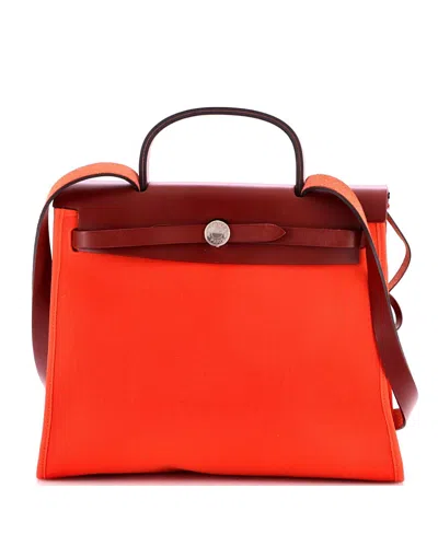 Pre-owned Pre-owned Hermes  Hermes 31 Herbag Zip Leather And Toile In Orange