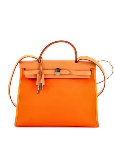 Pre-owned Pre-owned Hermes  Hermes 31 Herbag Zip Leather And Toile In Orange