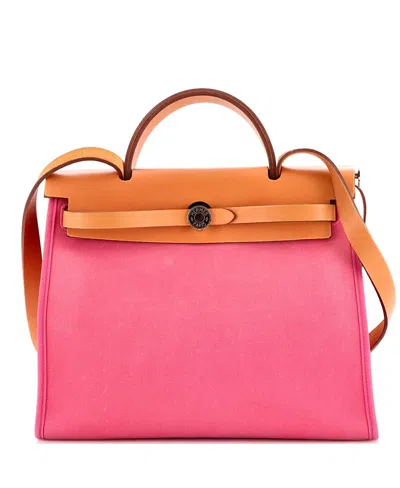 Pre-owned Pre-owned Hermes  Hermes 31 Herbag Zip Leather And Toile In Pink