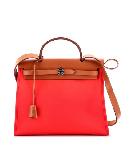 Pre-owned Pre-owned Hermes  Hermes 31 Herbag Zip Leather And Toile In Pink