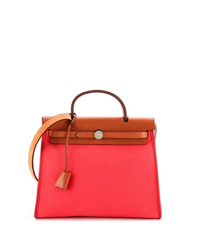 Pre-owned Pre-owned Hermes  Hermes 31 Herbag Zip Leather And Toile In Pink