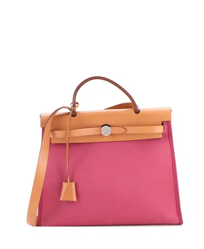 Pre-owned Pre-owned Hermes  Hermes 31 Herbag Zip Leather And Toile In Pink