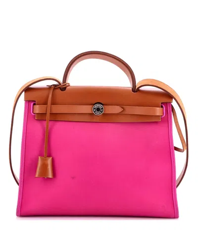 Pre-owned Pre-owned Hermes  Hermes 31 Herbag Zip Leather And Toile In Pink