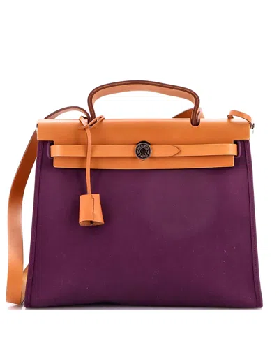 Pre-owned Pre-owned Hermes  Hermes 31 Herbag Zip Leather And Toile In Purple / Brown
