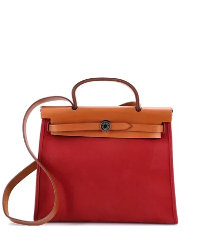 Pre-owned Pre-owned Hermes  Hermes 31 Herbag Zip Leather And Toile In Red/ Brown