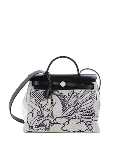 Pre-owned Pre-owned Hermes  Hermes 31 Herbag Zip Pegase Pop Toile And Leather In Black