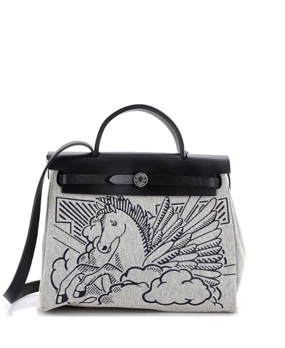 Pre-owned Pre-owned Hermes  Hermes 31 Herbag Zip Pegase Pop Toile And Leather In Black