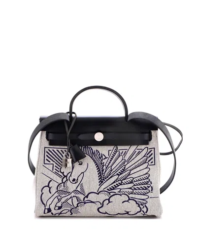 Pre-owned Pre-owned Hermes  Hermes 31 Herbag Zip Pegase Pop Toile And Leather In Navy Blue