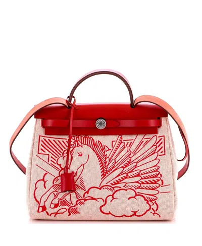 Pre-owned Pre-owned Hermes  Hermes 31 Herbag Zip Pegase Pop Toile And Leather In Red