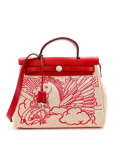Pre-owned Pre-owned Hermes  Hermes 31 Herbag Zip Pegase Pop Toile And Leather In Red