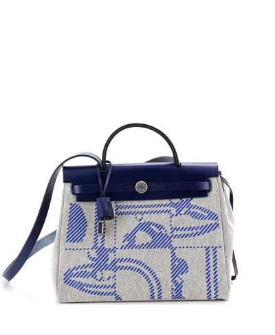 Pre-owned Pre-owned Hermes  Hermes 31 Herbag Zip Relief Brides De Gala Toile And Leather In Blue