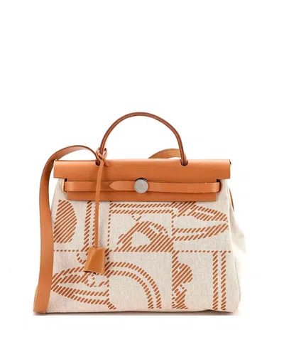 Pre-owned Pre-owned Hermes  Hermes 31 Herbag Zip Relief Brides De Gala Toile And Leather In Brown/ Natural