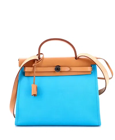 Pre-owned Pre-owned Hermes  Hermes 31 Herbag Zip Verso Leather And Toile In Blue