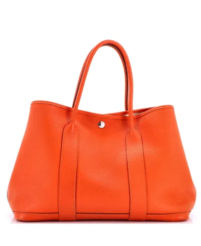 Pre-owned Pre-owned Hermes  Hermes 36 Garden Party Tote Leather With Printed Interior In Orange