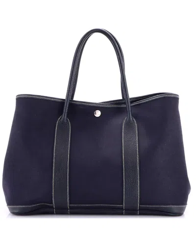 Pre-owned Pre-owned Hermes  Hermes 36 Garden Party Tote Toile And Leather In Blue