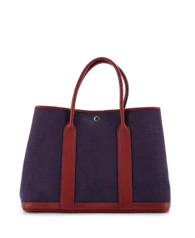 Pre-owned Pre-owned Hermes  Hermes 36 Garden Party Tote Toile And Leather In Blue