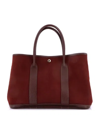 Pre-owned Pre-owned Hermes  Hermes 36 Garden Party Tote Toile And Leather In Burgundy