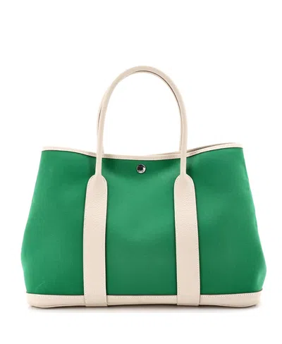 Pre-owned Pre-owned Hermes  Hermes 36 Garden Party Tote Toile And Leather In Green/ Green/ Natural