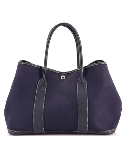 Pre-owned Pre-owned Hermes  Hermes 36 Garden Party Tote Toile And Leather In Navy Blue
