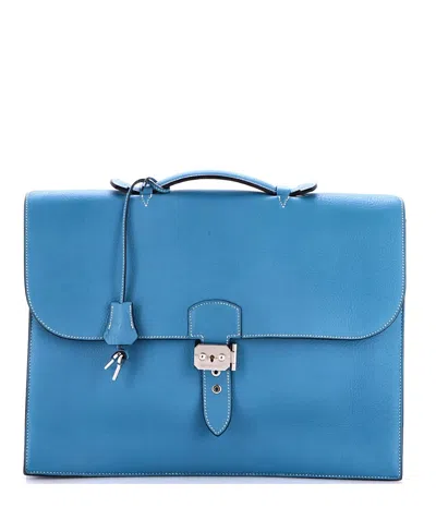 Pre-owned Pre-owned Hermes  Hermes 38 Sac A Depeches Bag Togo In Blue