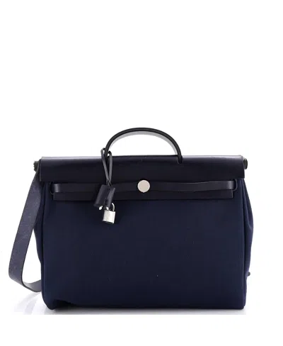 Pre-owned Pre-owned Hermes  Hermes 39 Herbag Zip Leather And Toile In Blue