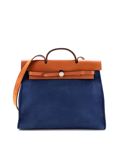 Pre-owned Pre-owned Hermes  Hermes 39 Herbag Zip Leather And Toile In Blue