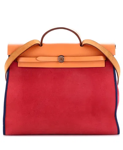 Pre-owned Pre-owned Hermes  Hermes 39 Herbag Zip Leather And Toile In Burgundy