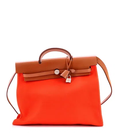 Pre-owned Pre-owned Hermes  Hermes 39 Herbag Zip Leather And Toile In Orange/ Brown/ Orange