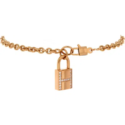 Pre-owned Hermes  Hermes Amulettes Cadenas Pendant Bracelet 18k Rose Gold With Diamonds