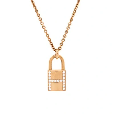 Pre-owned Pre-owned Hermes  Hermes Amulettes Cadenas Pendant Necklace 18k Rose Gold With Diamonds