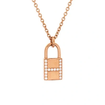 Pre-owned Hermes  Hermes Amulettes Cadenas Pendant Necklace 18k Rose Gold With Diamonds