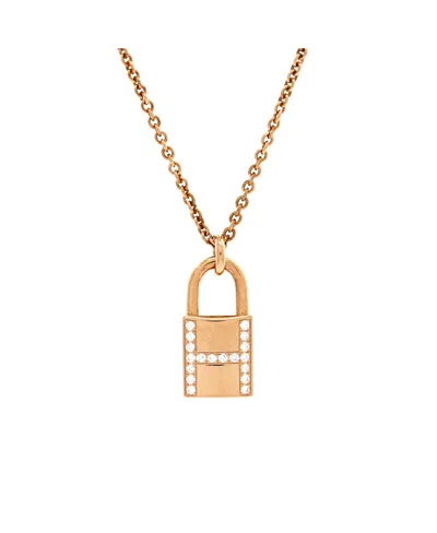 Pre-owned Pre-owned Hermes  Hermes Amulettes Cadenas Pendant Necklace 18k Rose Gold With Diamonds, 15.75 In Pink