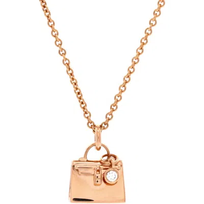 Pre-owned Hermes  Hermes Amulettes Kelly Pendant Nm Necklace 18k Rose Gold With Diamond