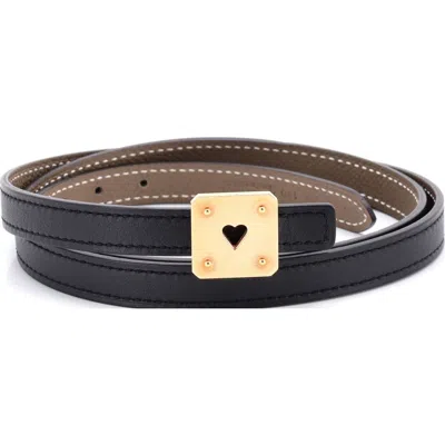 Pre-owned Hermes  Hermes As De Coeur Reversible Belt Leather Thin In Black