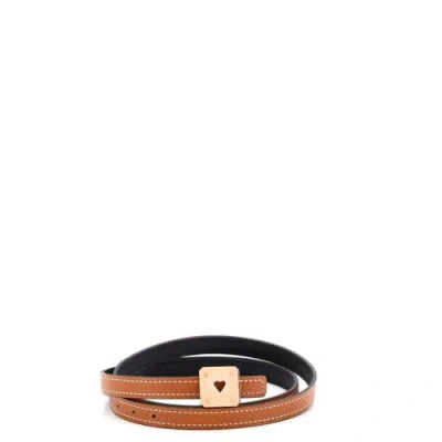 Pre-owned Hermes  Hermes As De Coeur Reversible Belt Leather Thin In Brown