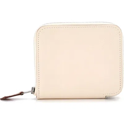 Pre-owned Hermes  Hermes Azap Zip Around Wallet Silk'in Epsom Compact In Neutral